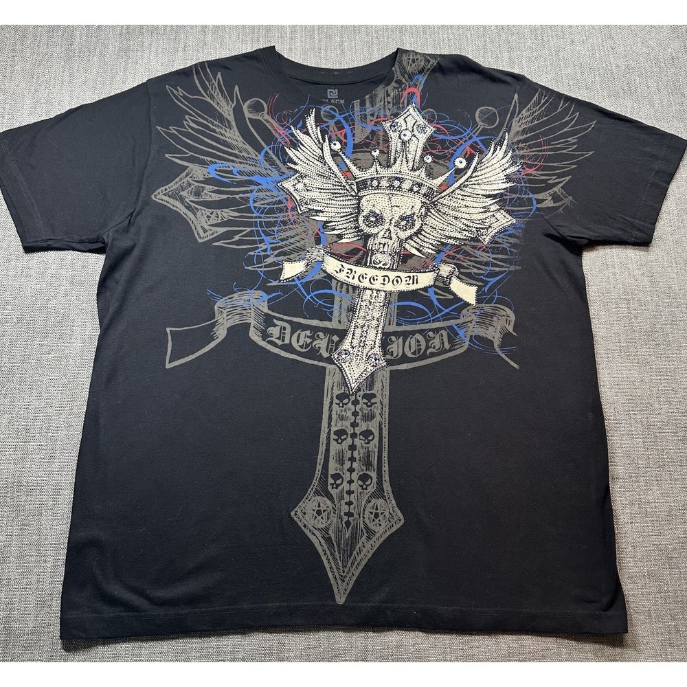 Black Skull Crown Graphic Tee Men's 2XL Black Gothic Punk Y2K